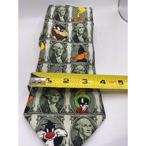 Looney Tunes Character Dollar Bill Print Tie George Washington - Picture 2 of 3